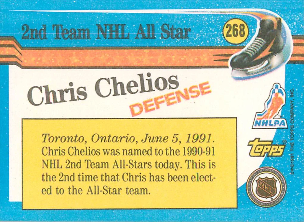1991-92 Topps - Chris Chelios - All Star #268