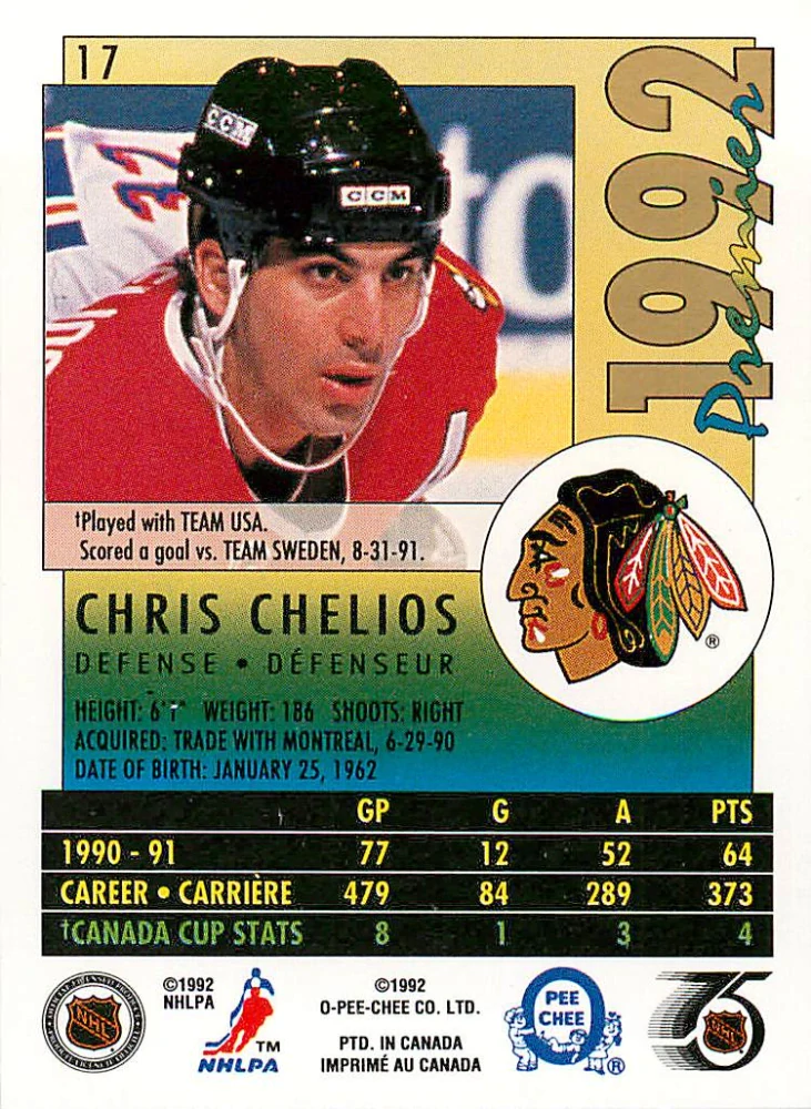 1991-92 O-Pee-Chee Premier - Chris Chelios #17