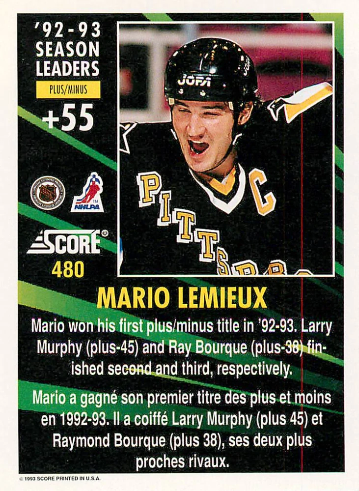 1993-94 Score - Mario Lemieux - 92-93 Season Highlights (Canadian) #480