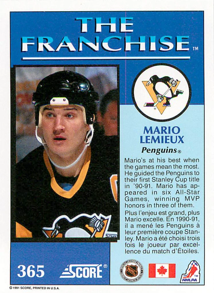 1991-92 Score - Mario Lemieux - The Franchise (French) #365