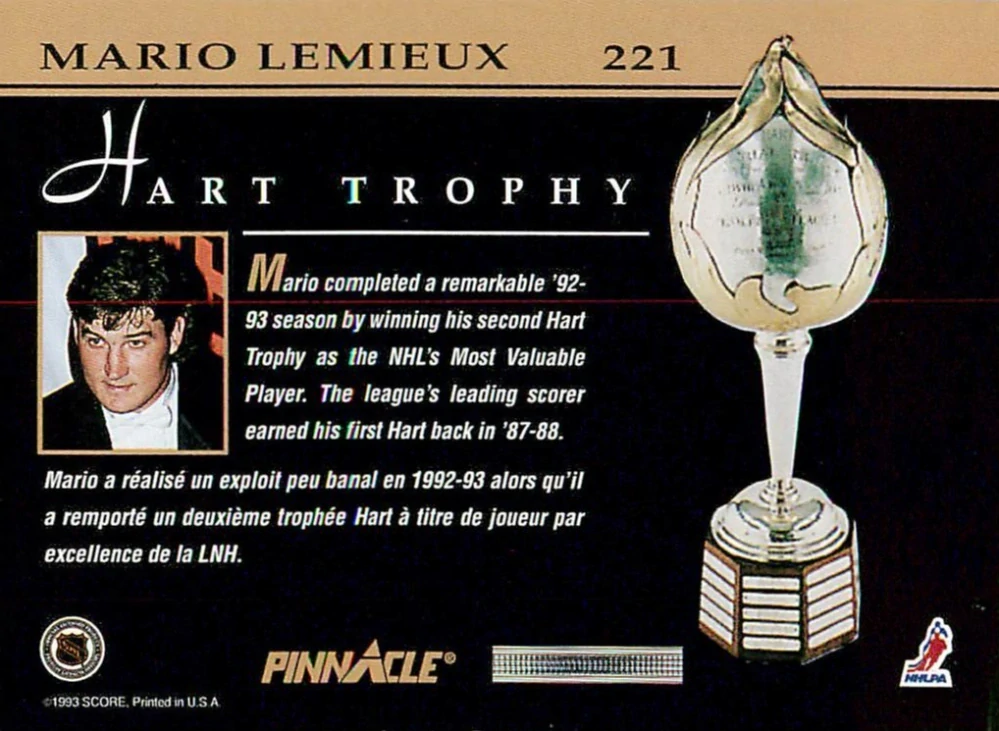 1993-94 Pinnacle - Mario Lemieux - Hart Trophy #221
