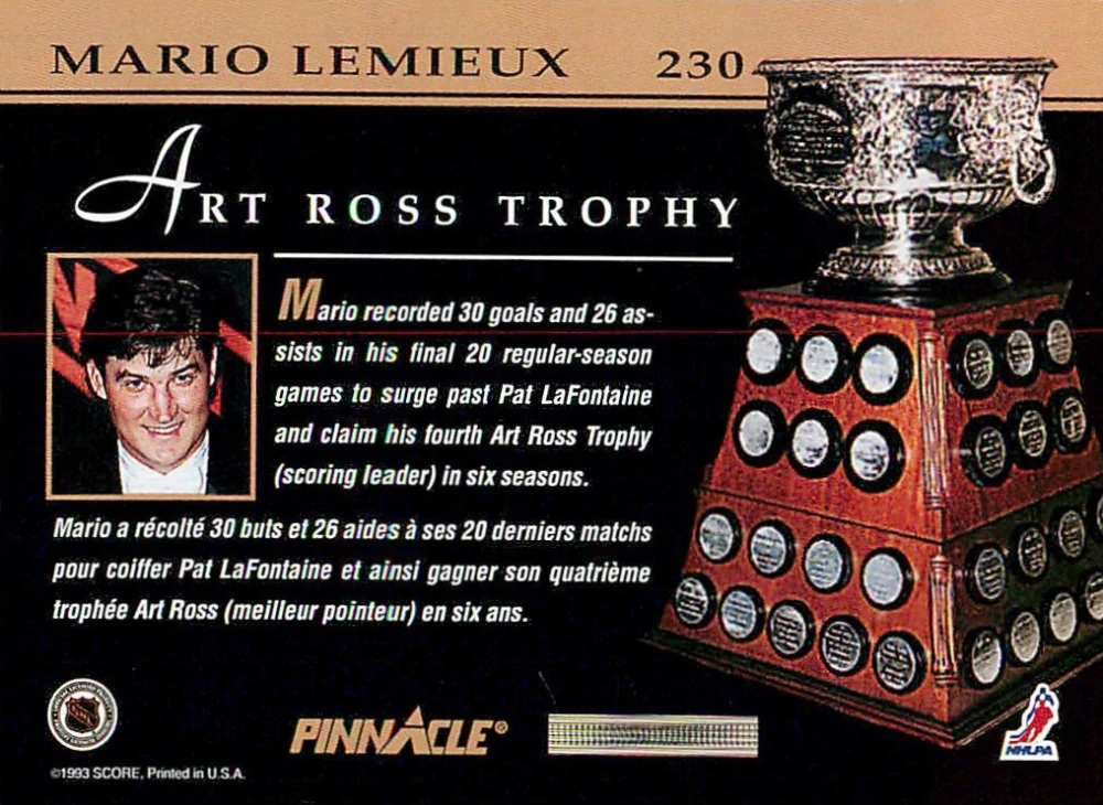 1993-94 Pinnacle - Mario Lemieux - Art Ross Trophy #230