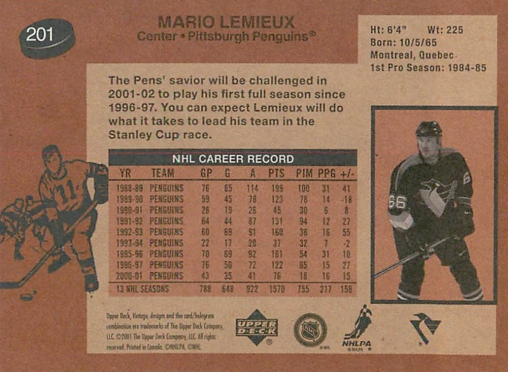 2001-02 UD Vintage - Mario Lemieux #201