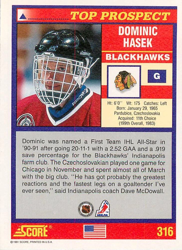 1991-92 Score - Dominik Hašek (English) #316