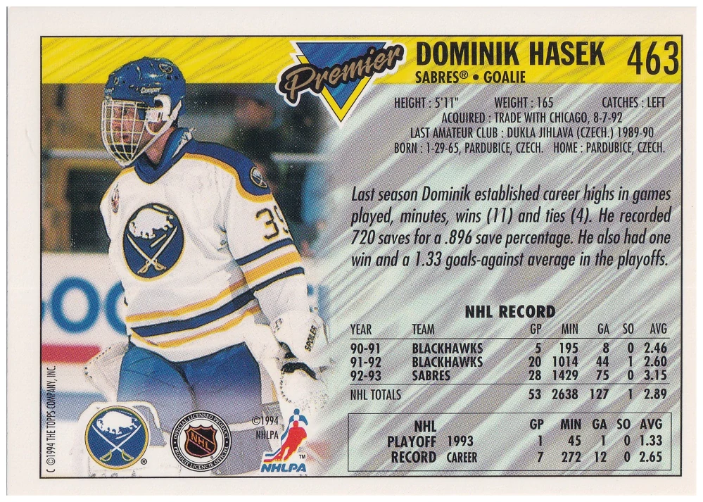 1993-94 Topps Premier - Dominik Hašek #463