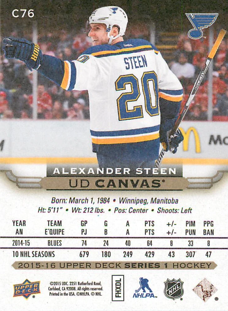 2015-16 UD Series 1 - Alexander Steen - Canvas #C76