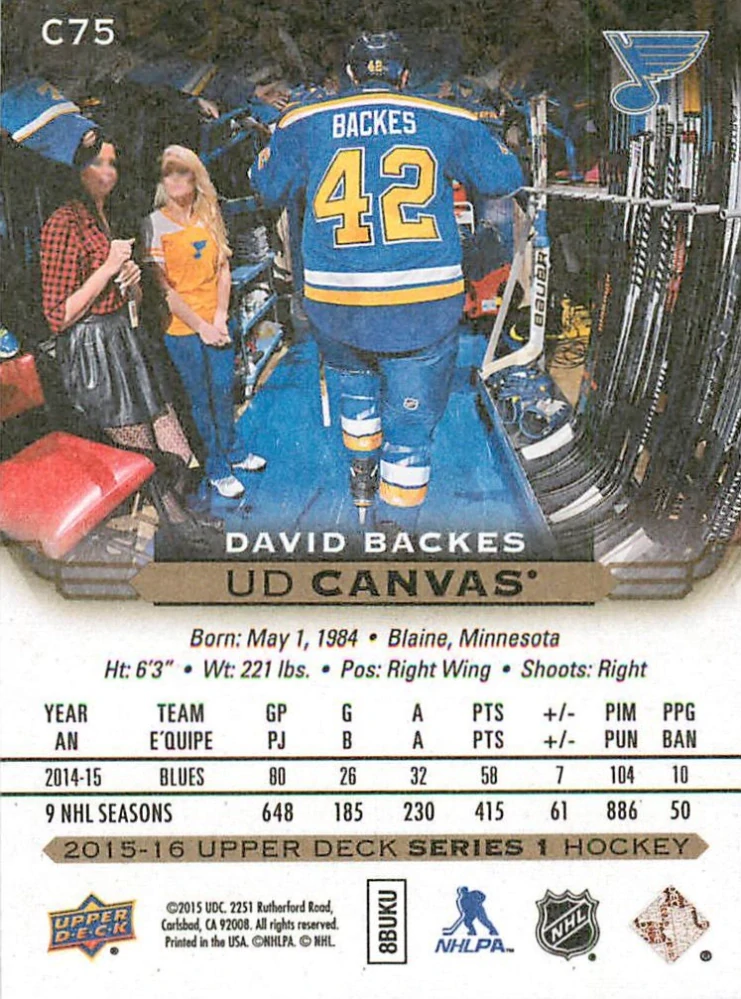 2015-16 UD Series 1 - David Backes - Canvas #C75