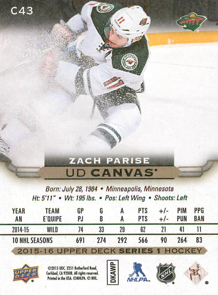 2015-16 UD Series 1 - Zach Parise - Canvas #C43