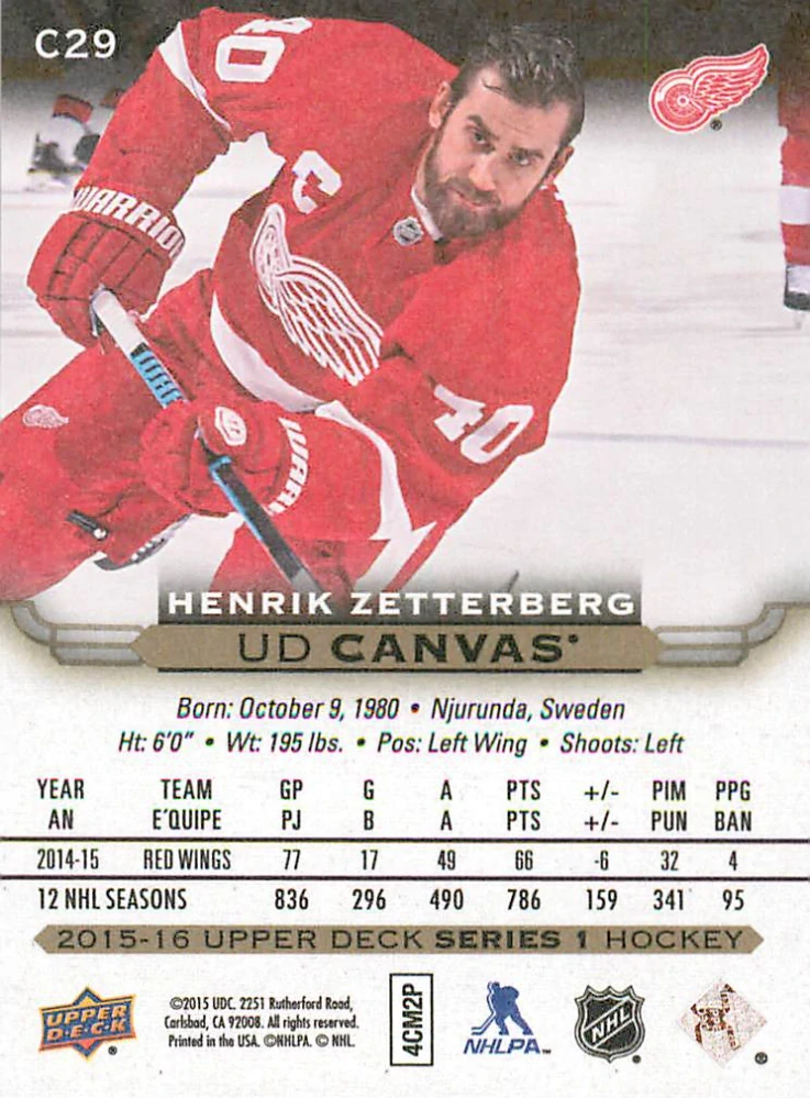 2015-16 UD Series 1 - Henrik Zetterberg - Canvas #C29