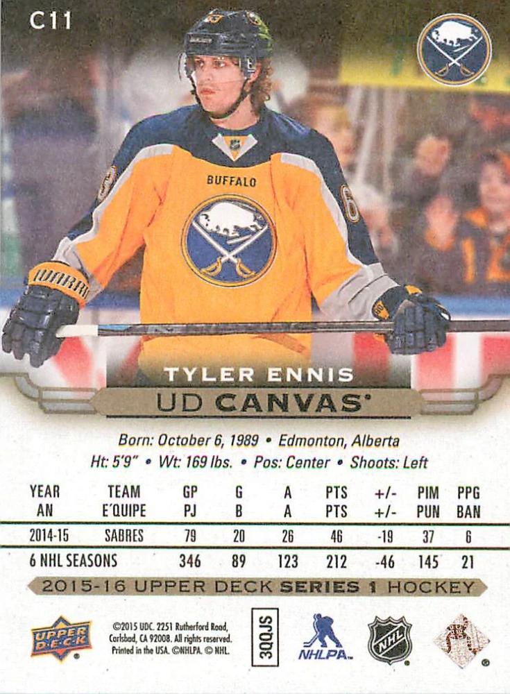 2015-16 UD Series 1 - Tyler Ennis - Canvas #C11