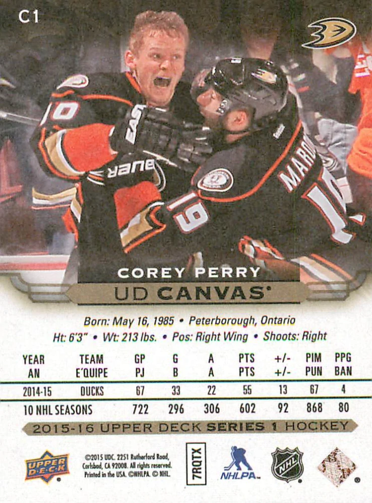 2015-16 UD Series 1 - Corey Perry - Canvas #C1