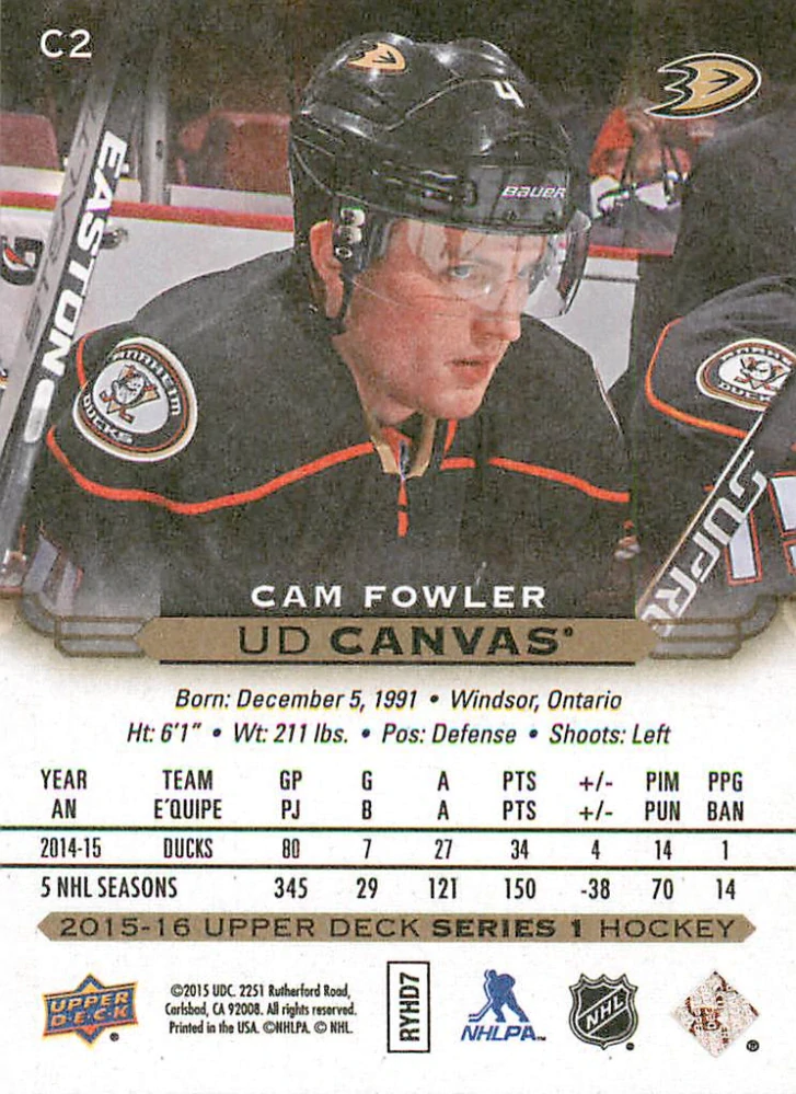 2015-16 UD Series 1 - Cam Fowler - Canvas #C2