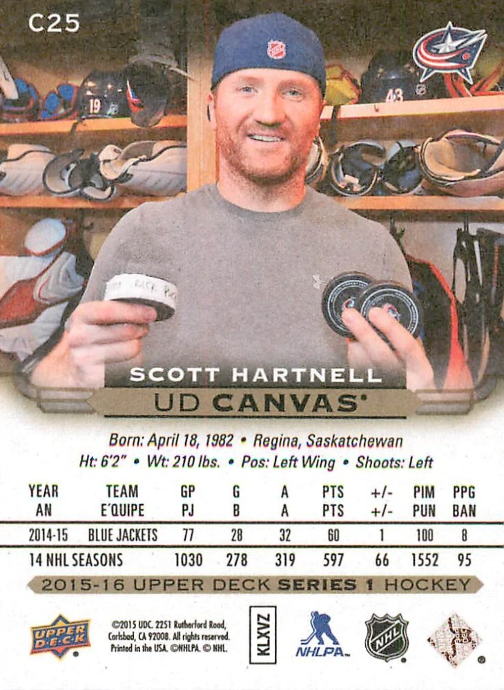 2015-16 UD Series 1 - Scott Hartnell - Canvas #C25