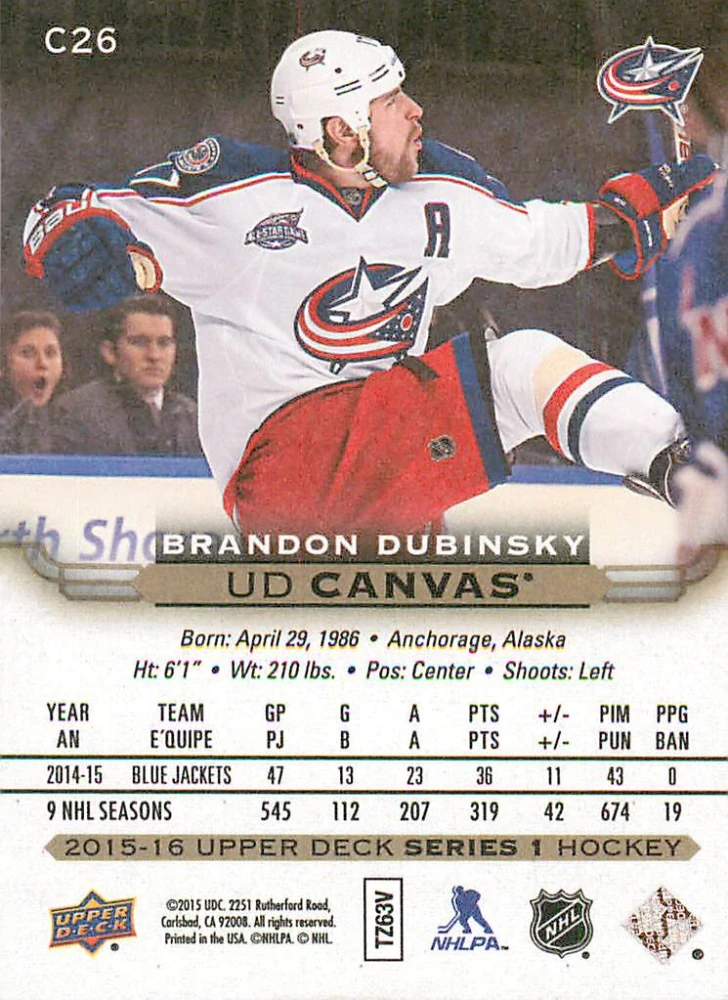 2015-16 UD Series 1 - Brandon Dubinsky - Canvas #C26