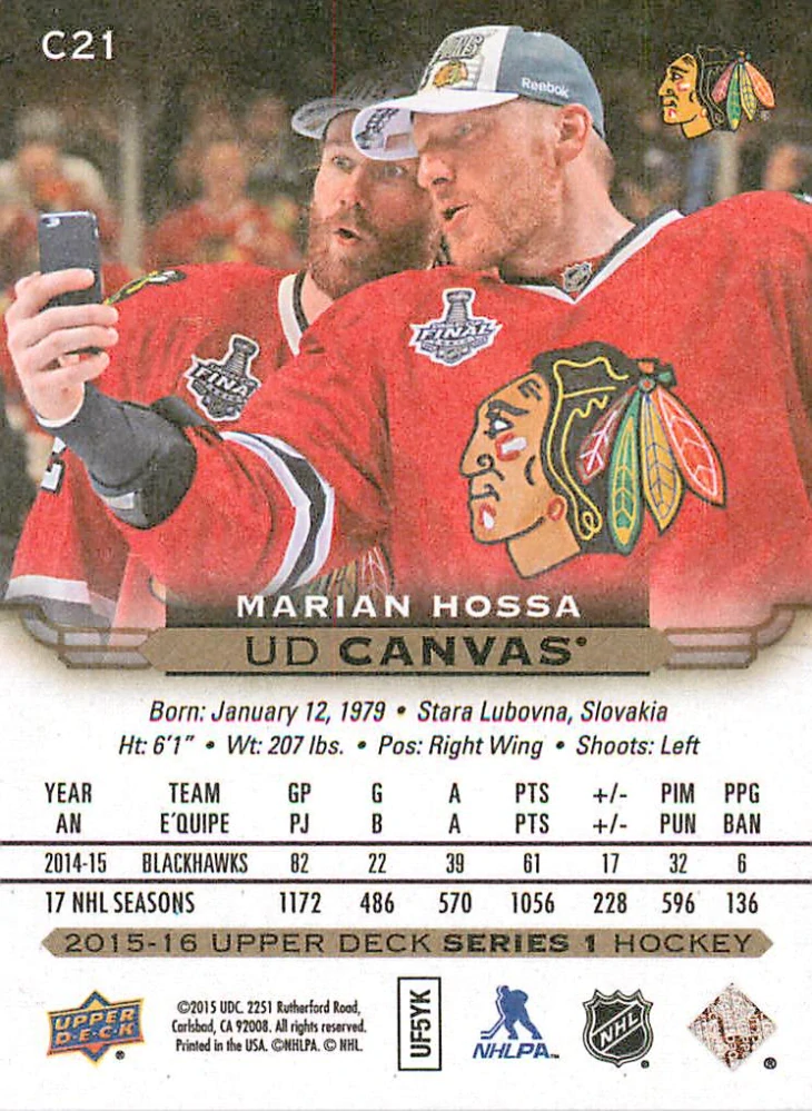 2015-16 UD Series 1 - Marián Hossa - Canvas #C21