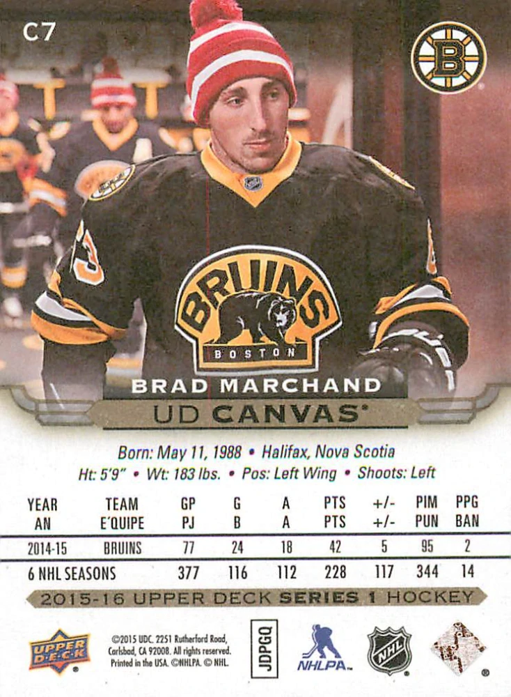 2015-16 UD Series 1 - Brad Marchand - Canvas #C7