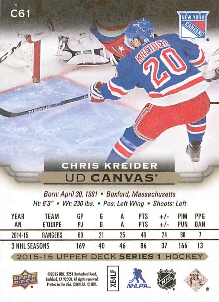 2015-16 UD Series 1 - Chris Kreider - Canvas #C61