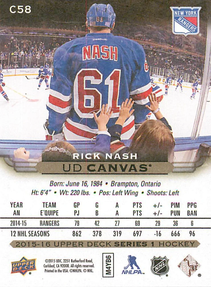 2015-16 UD Series 1 - Rick Nash - Canvas #C58