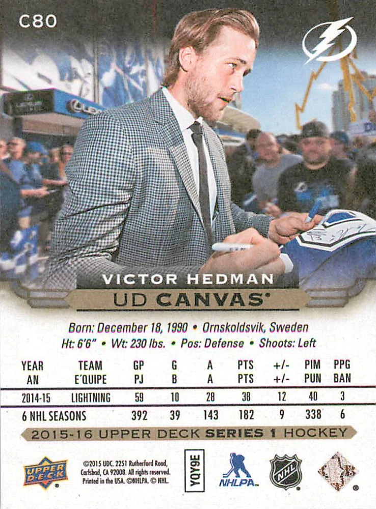 2015-16 UD Series 1 - Victor Hedman - Canvas #C80