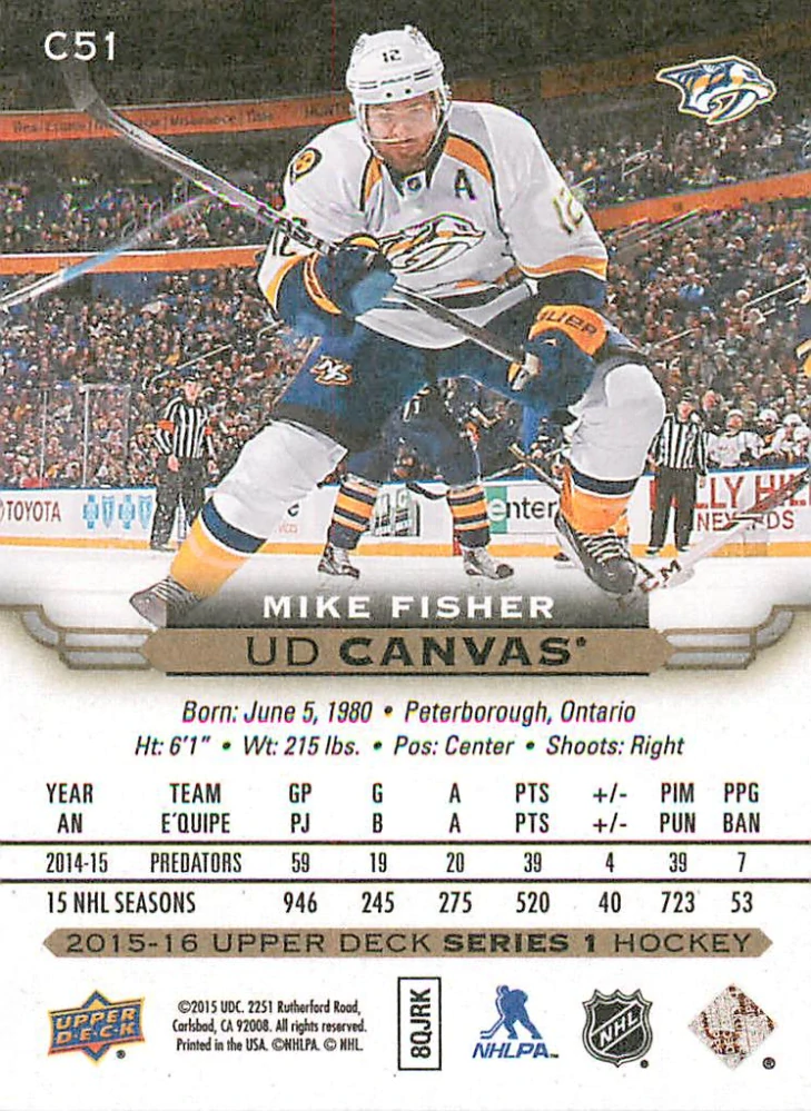 2015-16 UD Series 1 - Mike Fischer - Canvas #C51