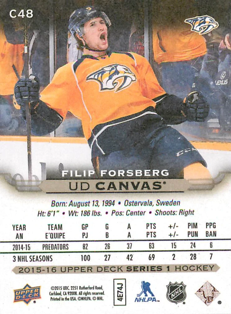 2015-16 UD Series 1 - Filip Forsberg - Canvas #C48