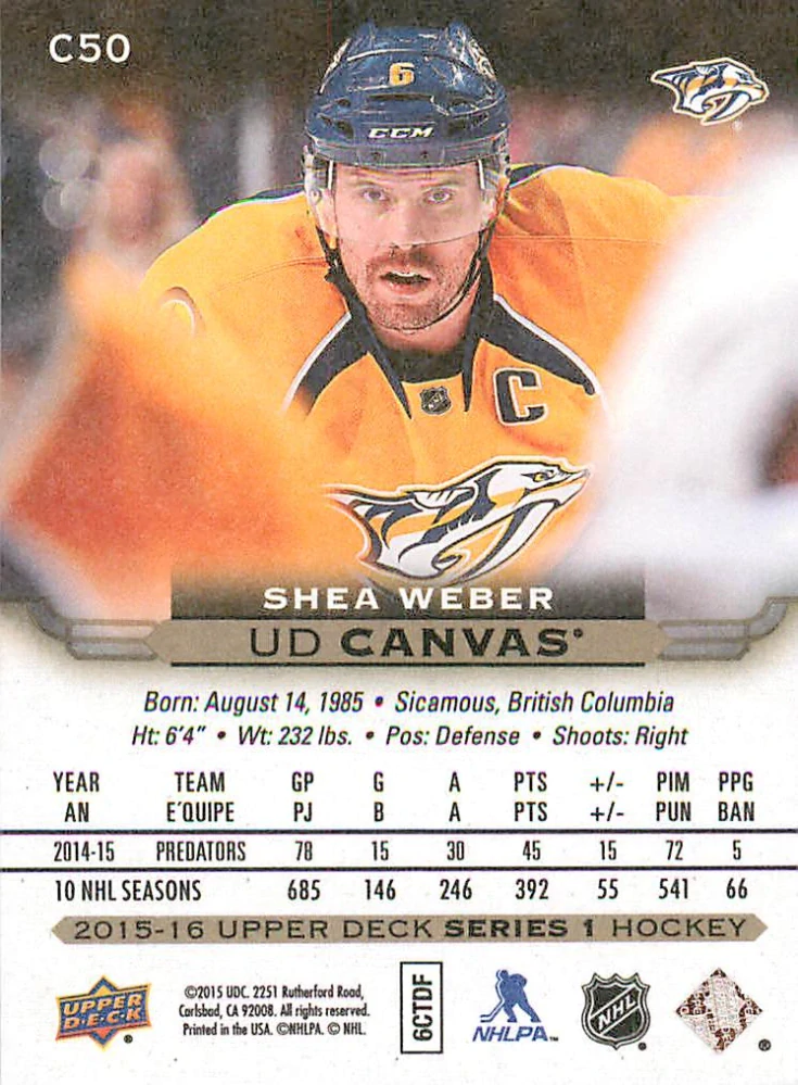 2015-16 UD Series 1 - Shea Weber - Canvas #C50
