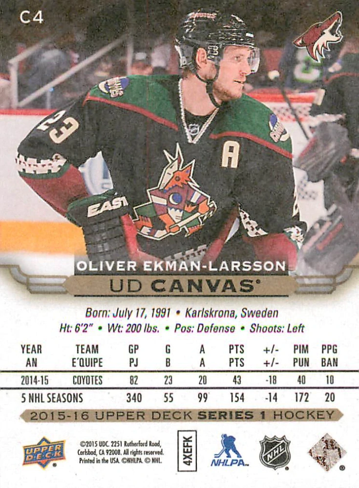 2015-16 UD Series 1 - Oliver Ekman-Larsson - Canvas #C4
