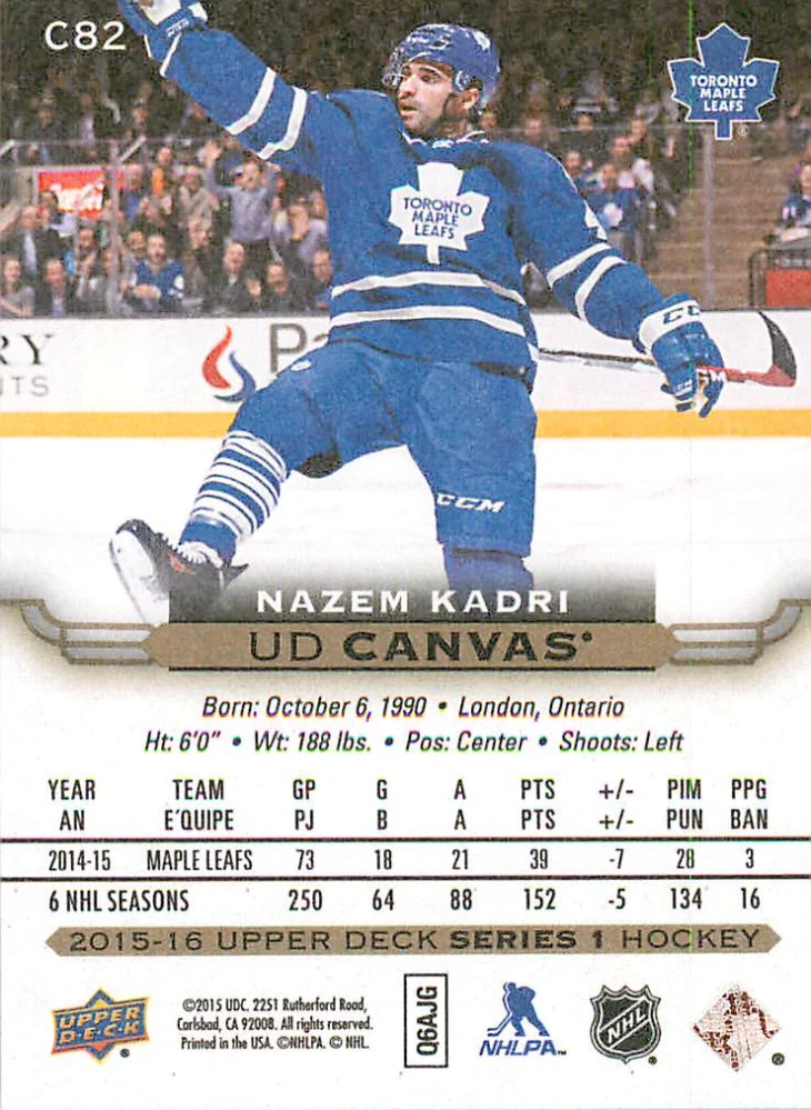 2015-16 UD Series 1 - Nazem Kadri - Canvas #C82