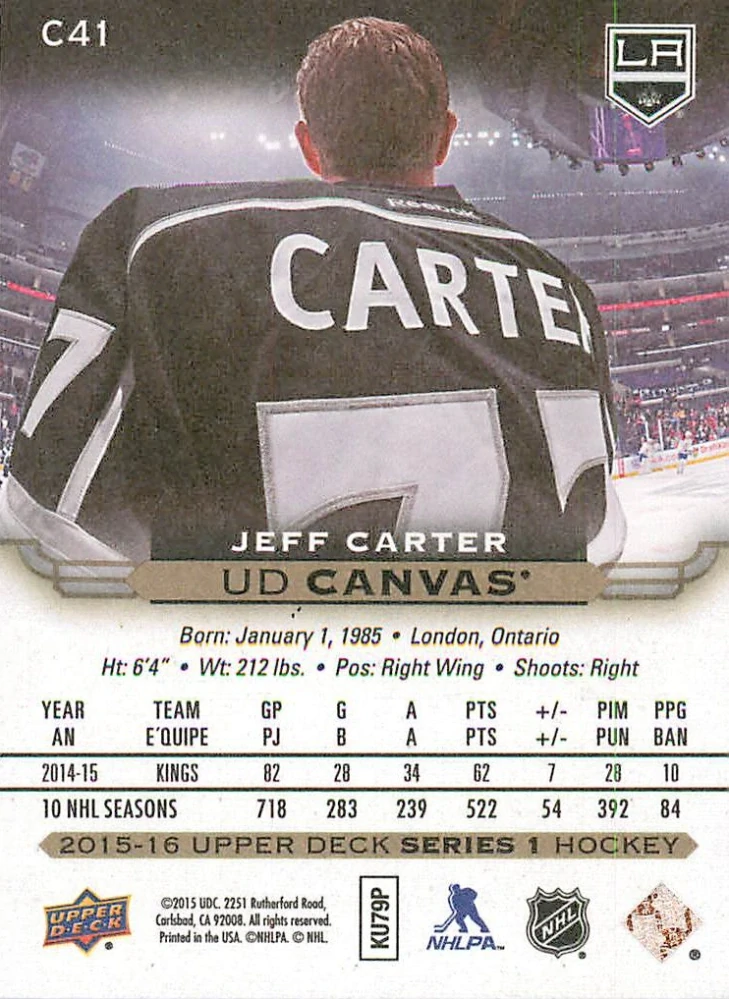 2015-16 UD Series 1 - Jeff Carter - Canvas #C41