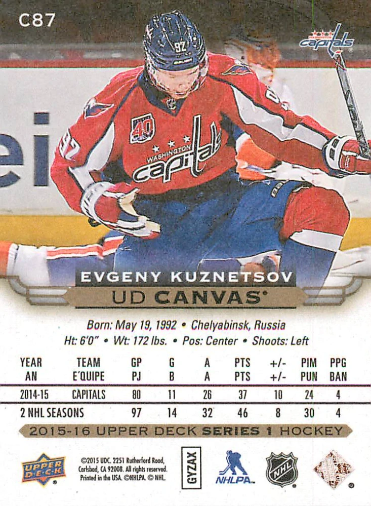 2015-16 UD Series 1 - Evgeny Kuznetsov - Canvas #C87
