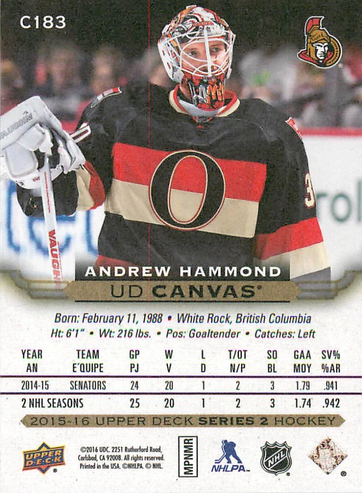 2015-16 UD Series 2 - Andrew Hammond - Canvas #C183