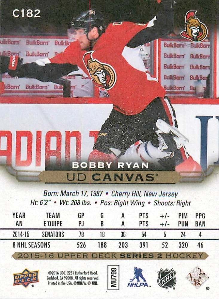 2015-16 UD Series 2 - Bobby Ryan - Canvas #C182