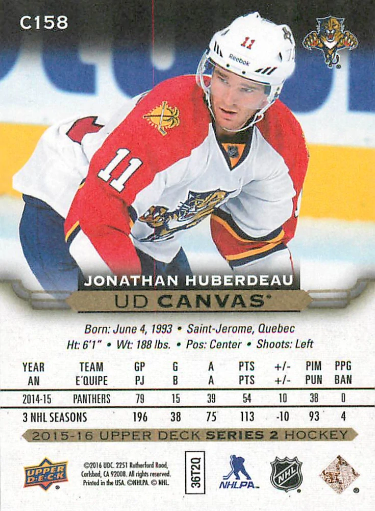 2015-16 UD Series 2 - Jonathan Huberdeau - Canvas #C158