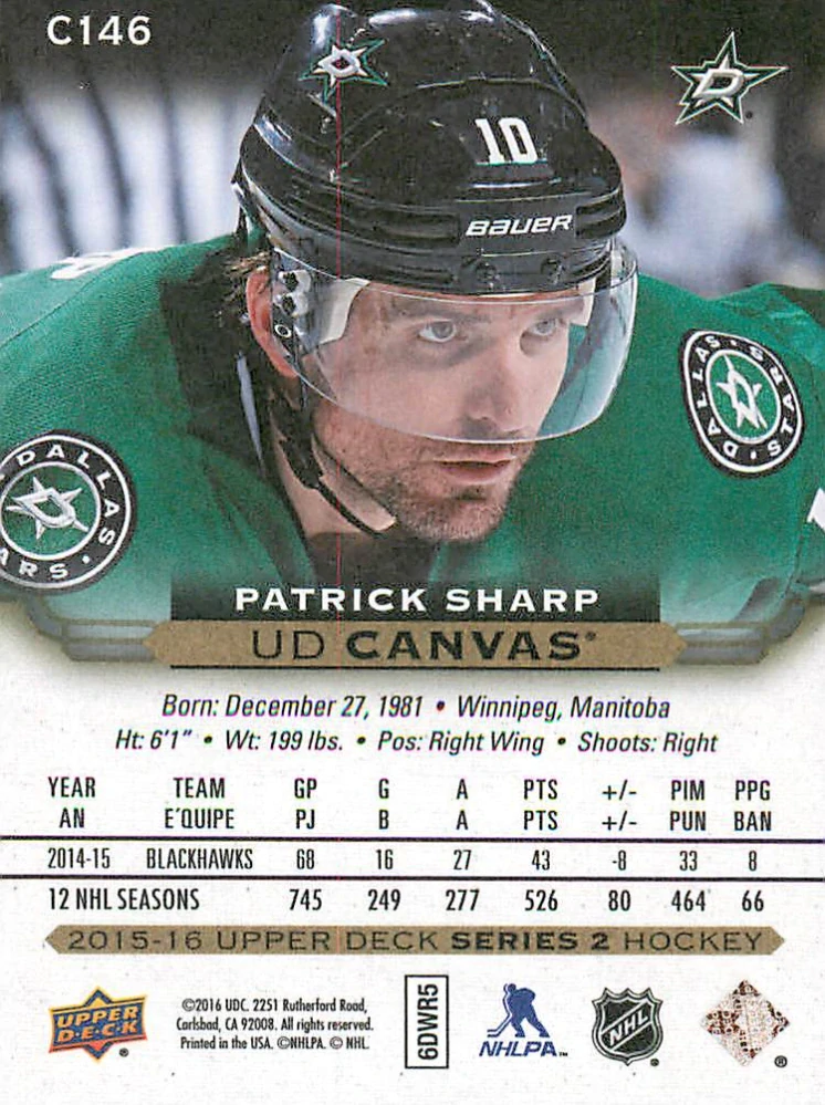 2015-16 UD Series 2 - Patrick Sharp - Canvas #C146