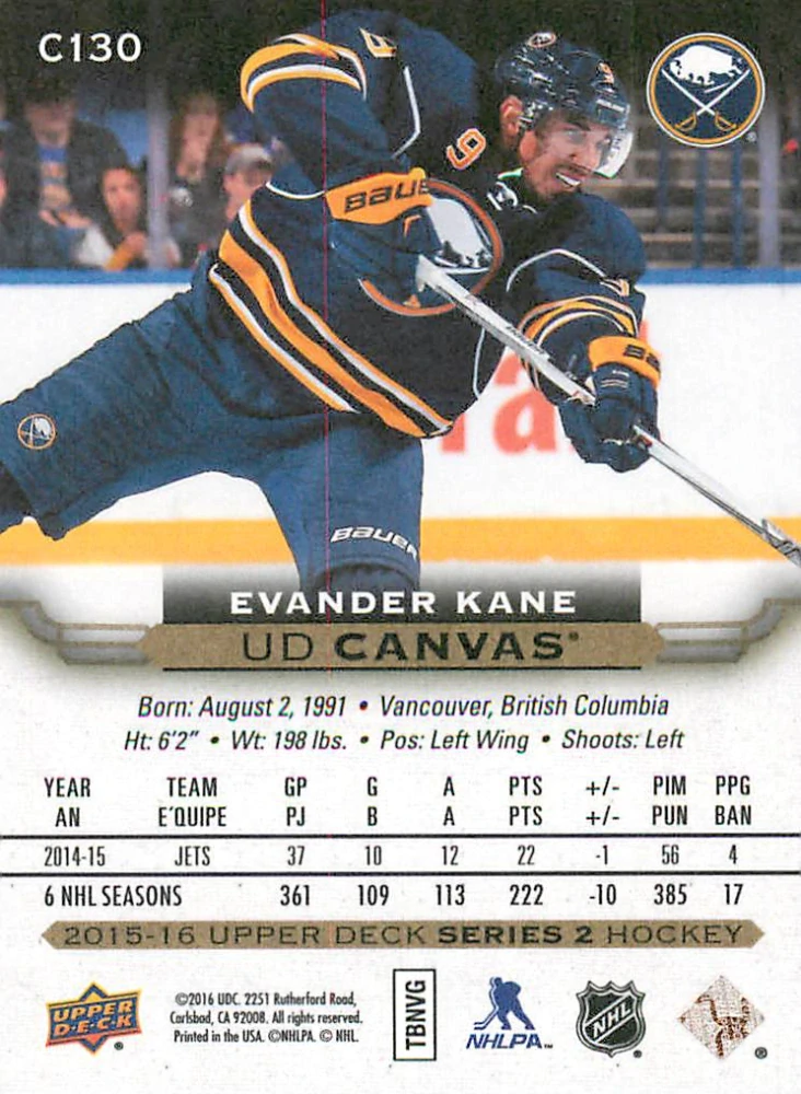 2015-16 UD Series 2 - Evander Kane - Canvas #C130