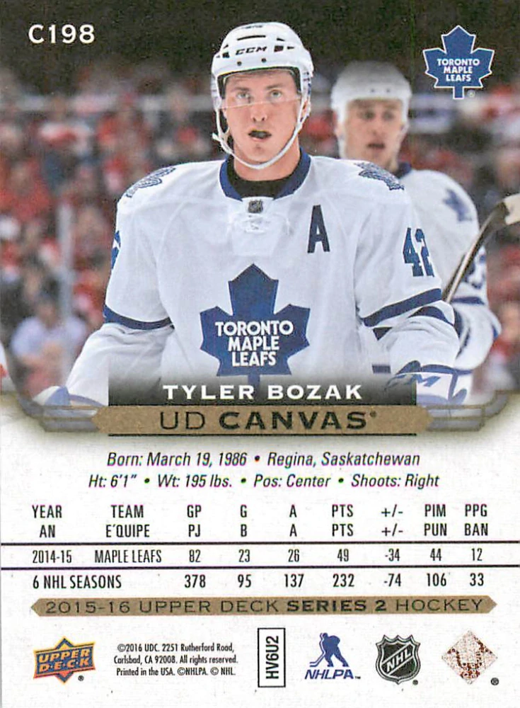 2015-16 UD Series 2 - Tyler Bozak - Canvas #C198