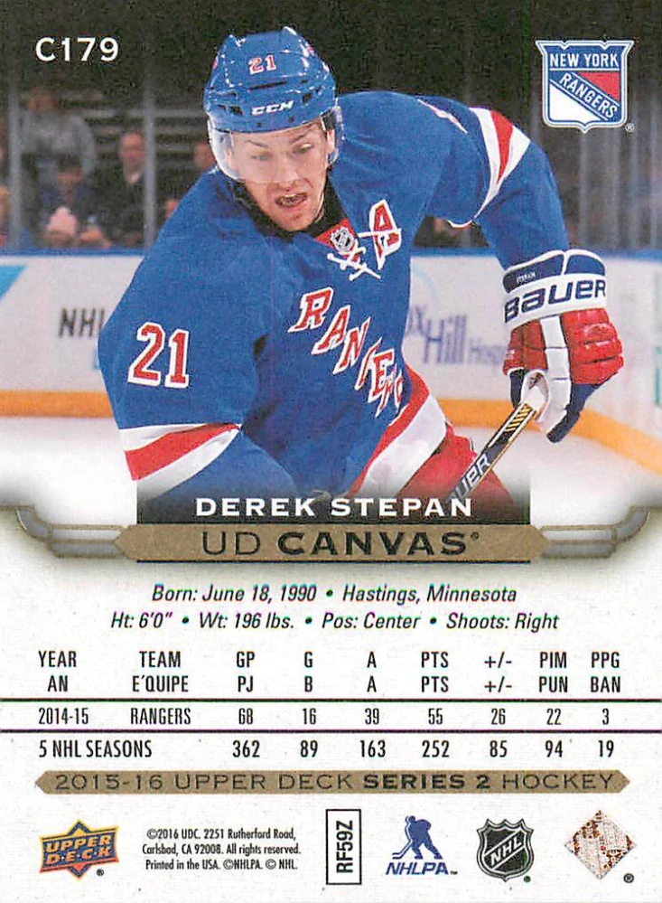 2015-16 UD Series 2 - Derek Stepan - Canvas #C179