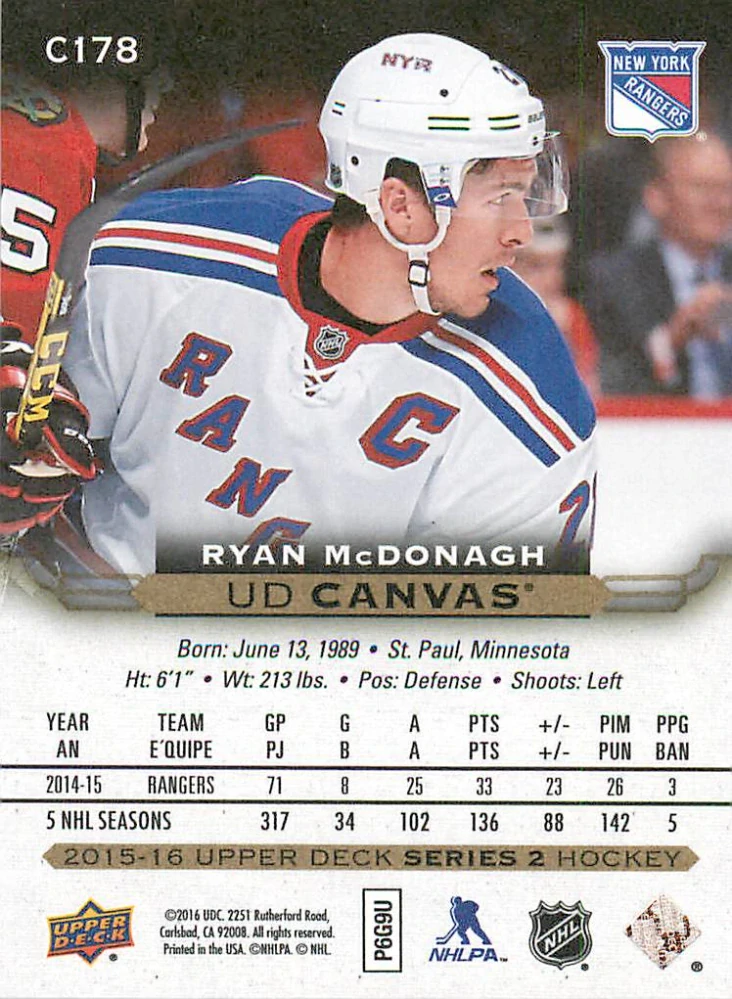 2015-16 UD Series 2 - Ryan McDonagh - Canvas #C178