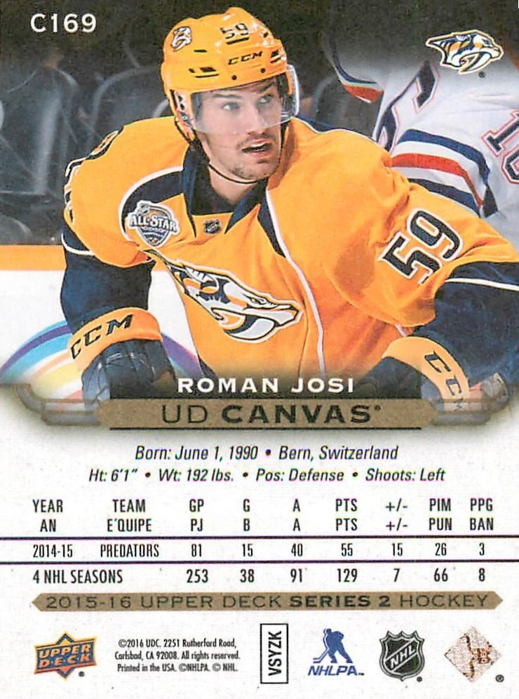 2015-16 UD Series 2 - Roman Josi - Canvas #C169