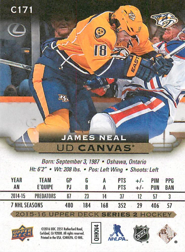 2015-16 UD Series 2 - James Neal - Canvas #C171