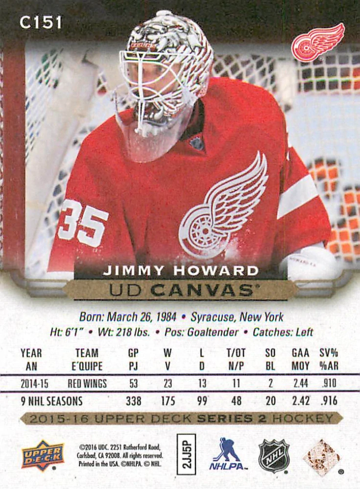 2015-16 UD Series 2 - Jimmy Howard - Canvas #C151