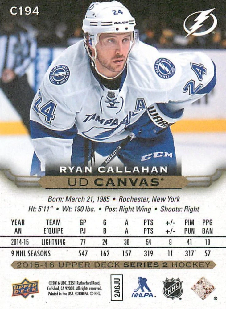 2015-16 UD Series 2 - Ryan Callahan - Canvas #C194