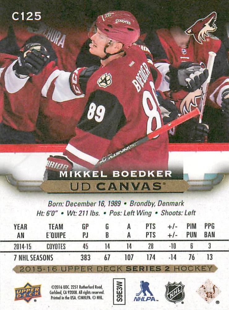 2015-16 UD Series 2 - Mikkel Boedker - Canvas #C125