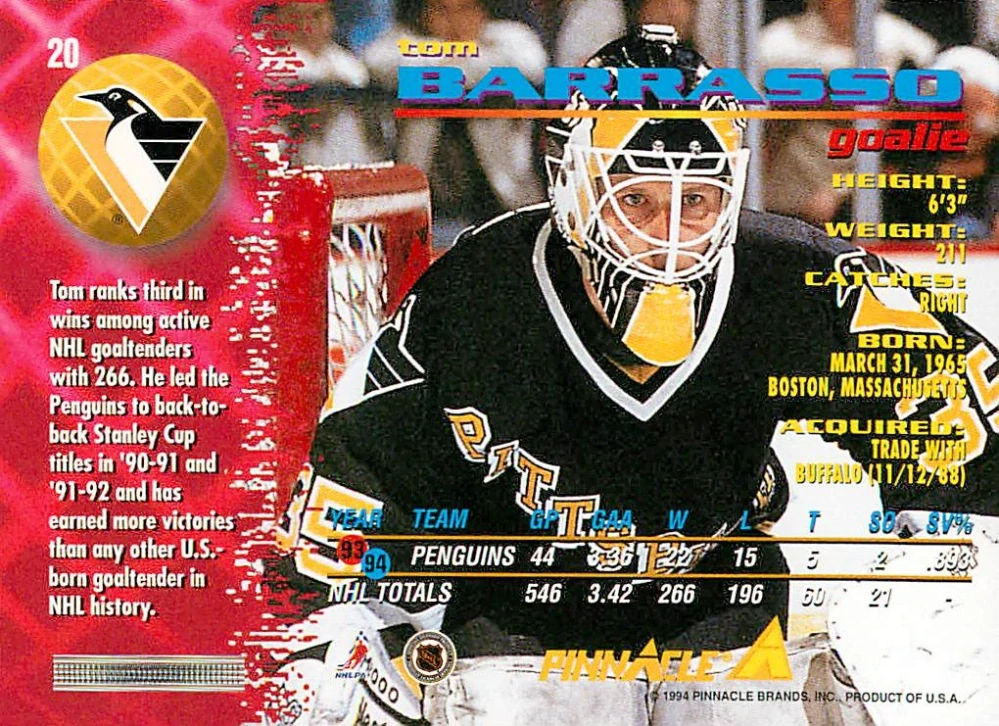 1994-95 Pinnacle - Tom Barrasso #20