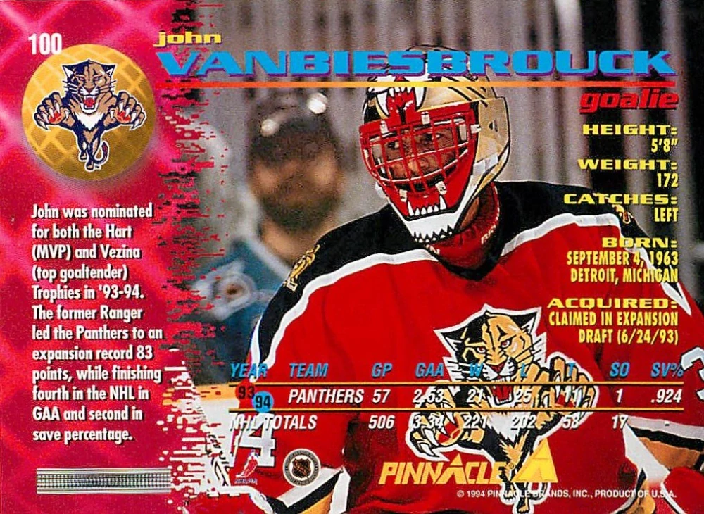 1994-95 Pinnacle - John Vanbiesbrouck #100