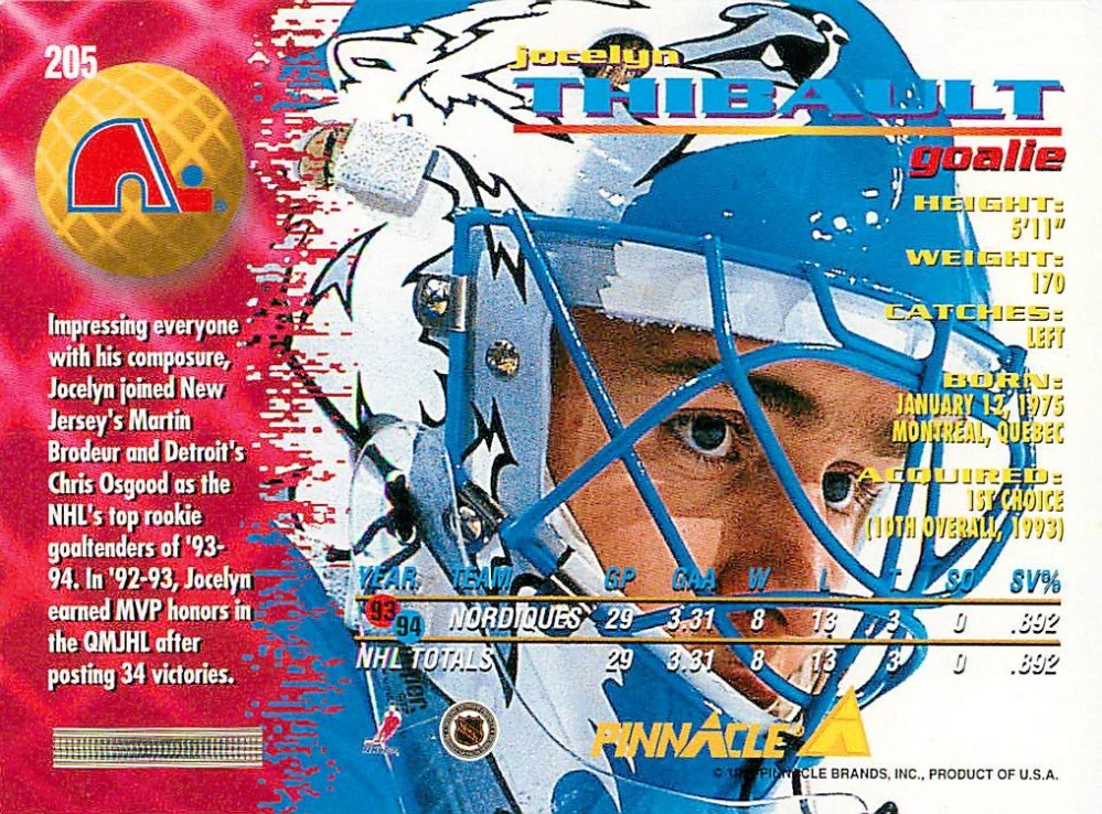1994-95 Pinnacle - Jocelyn Thibault #205