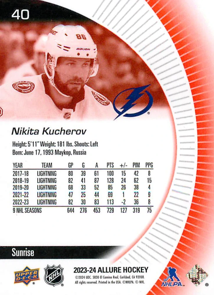2023-24 UD Allure - Nikita Kucherov - Sunrise #40