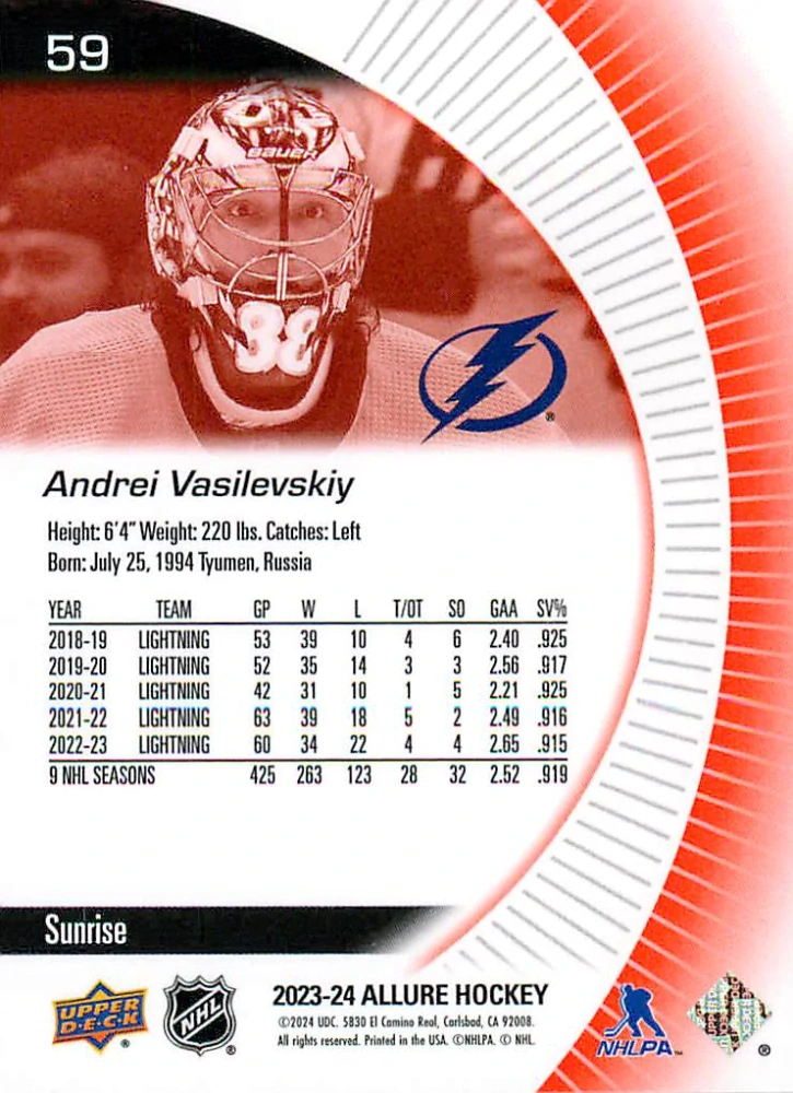 2023-24 UD Allure - Andrei Vasilevskiy - Sunrise #59