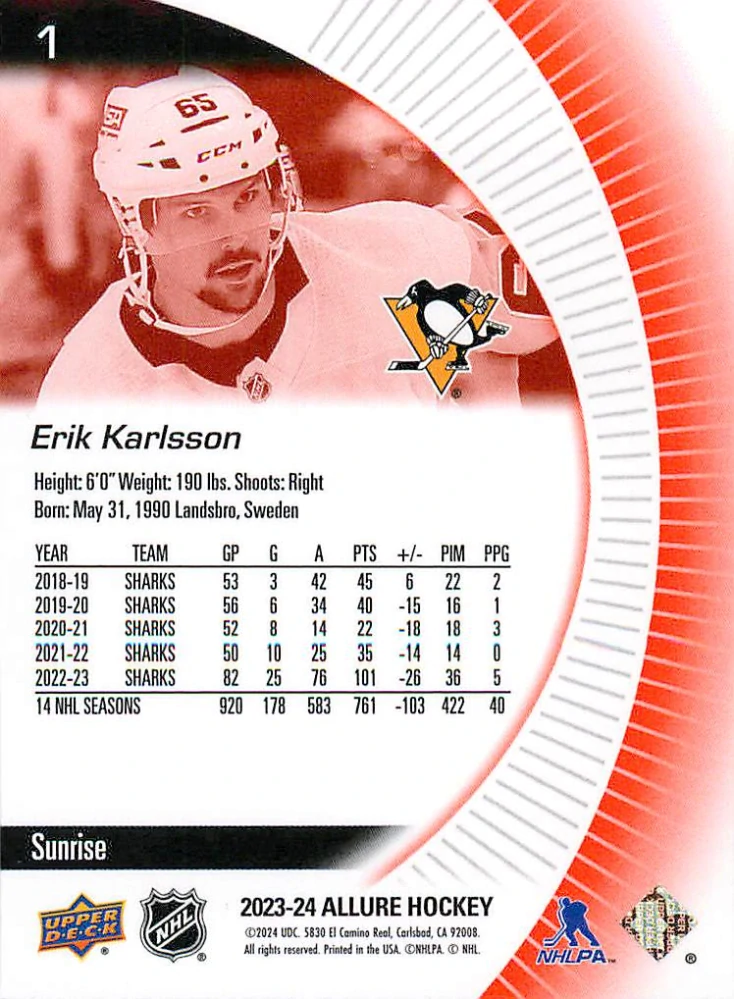 2023-24 UD Allure - Erik Karlsson - Sunrise #1