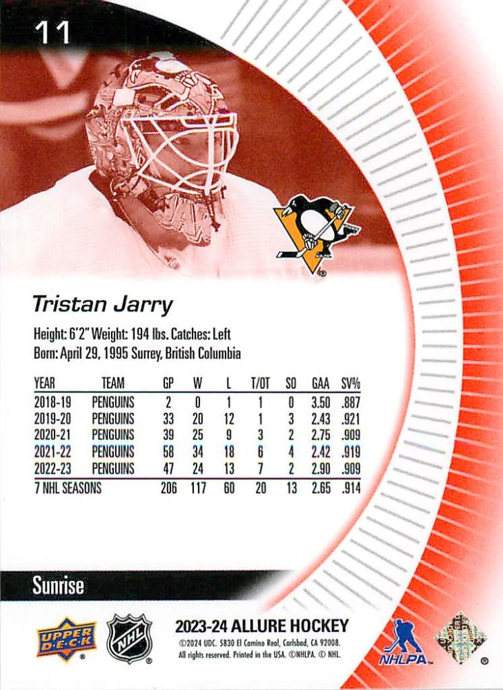 2023-24 UD Allure - Tristan Jarry - Sunrise #11
